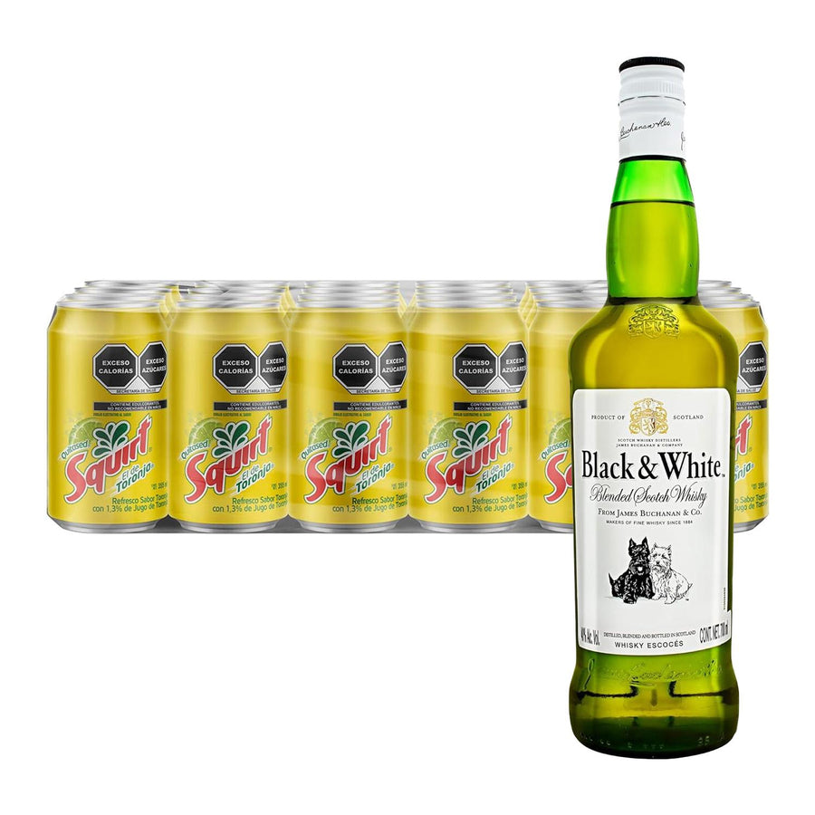 Pack 24 Squirt 355 ml + Whisky Black and White Blend 700 ml