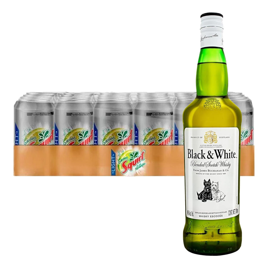 Pack 24 Squirt Light 355 ml + Whisky Black and White Blend 700 ml