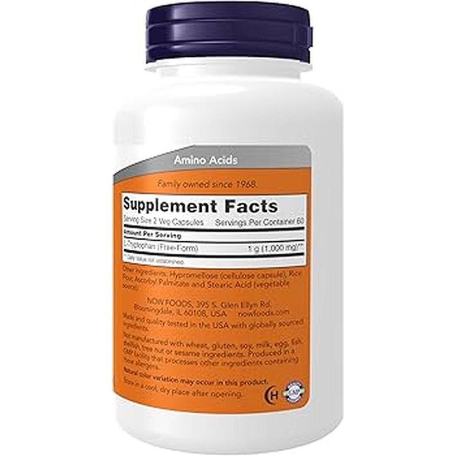 Aminoácidos NOW L-Tryptophan 500 mg. Triptófano 120 Cápsulas.