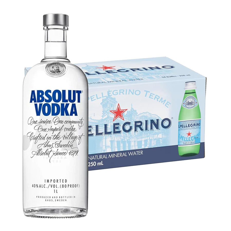 Pack 24 Agua San Pellegrino 250 ml + Vodka Absolut Blue 1 L