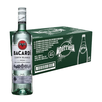 Pack 24 Agua Perrier 330 ml + Ron Bacardi Carta Blanca Superior 980 ml