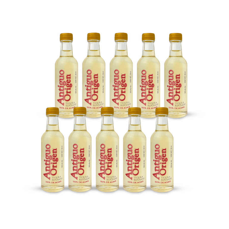 Pack de 10 Botellas Miniatura de Tequila Antiguo Origen Reposado 50 ml