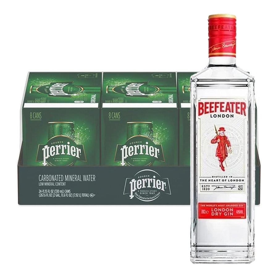 Pack 24 Agua Perrier Mineralizada Lata 330 ml + Ginebra Beefeater Seca 750 ml