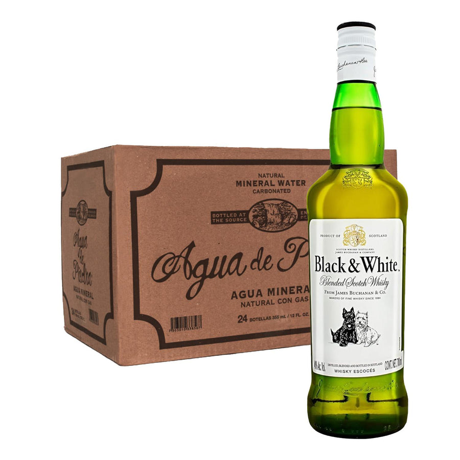 Pack 24 Agua de Piedra con Gas 360 ml + Whisky Black and White Blend 700 ml