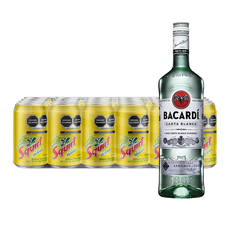 Pack 24 Squirt 355 ml + Ron Bacardi Carta Blanca Superior 980 ml
