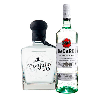 Tequila Don Julio 70 Cristalino Añejo 700 mL + Ron Bacardi Carta Blanca 750 ml