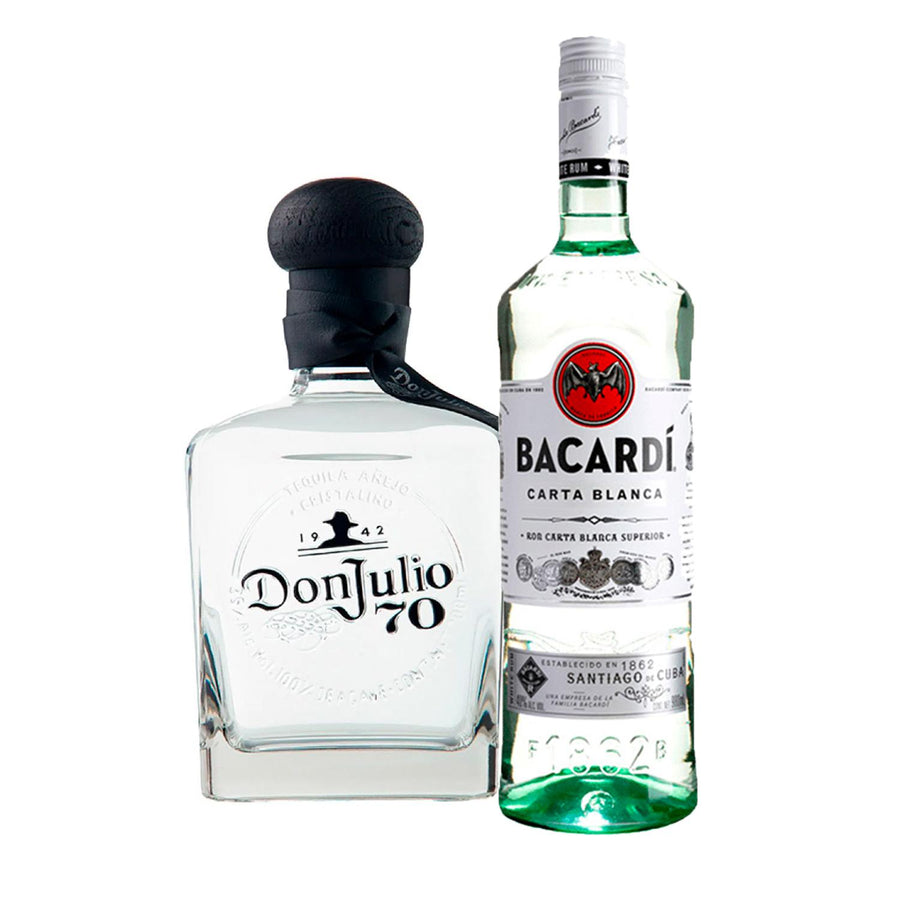 Tequila Don Julio 70 Cristalino Añejo 700 mL + Ron Bacardi Carta Blanca 750 ml
